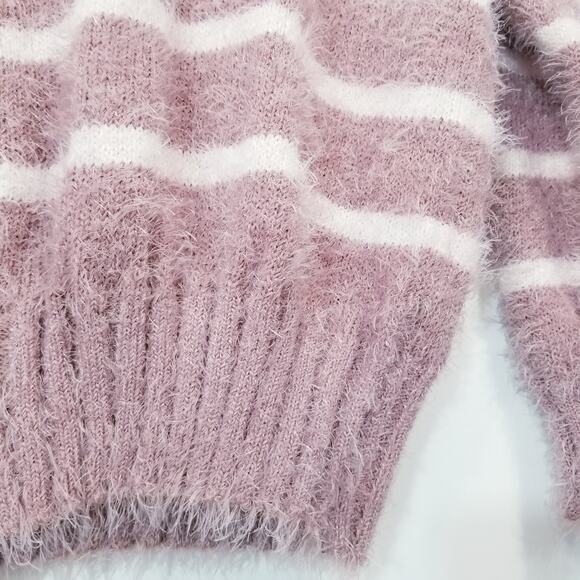 Pink Rose Pullover Stripes Eyelash Knit Sweater Long Sleeves - Picture 6 of 11